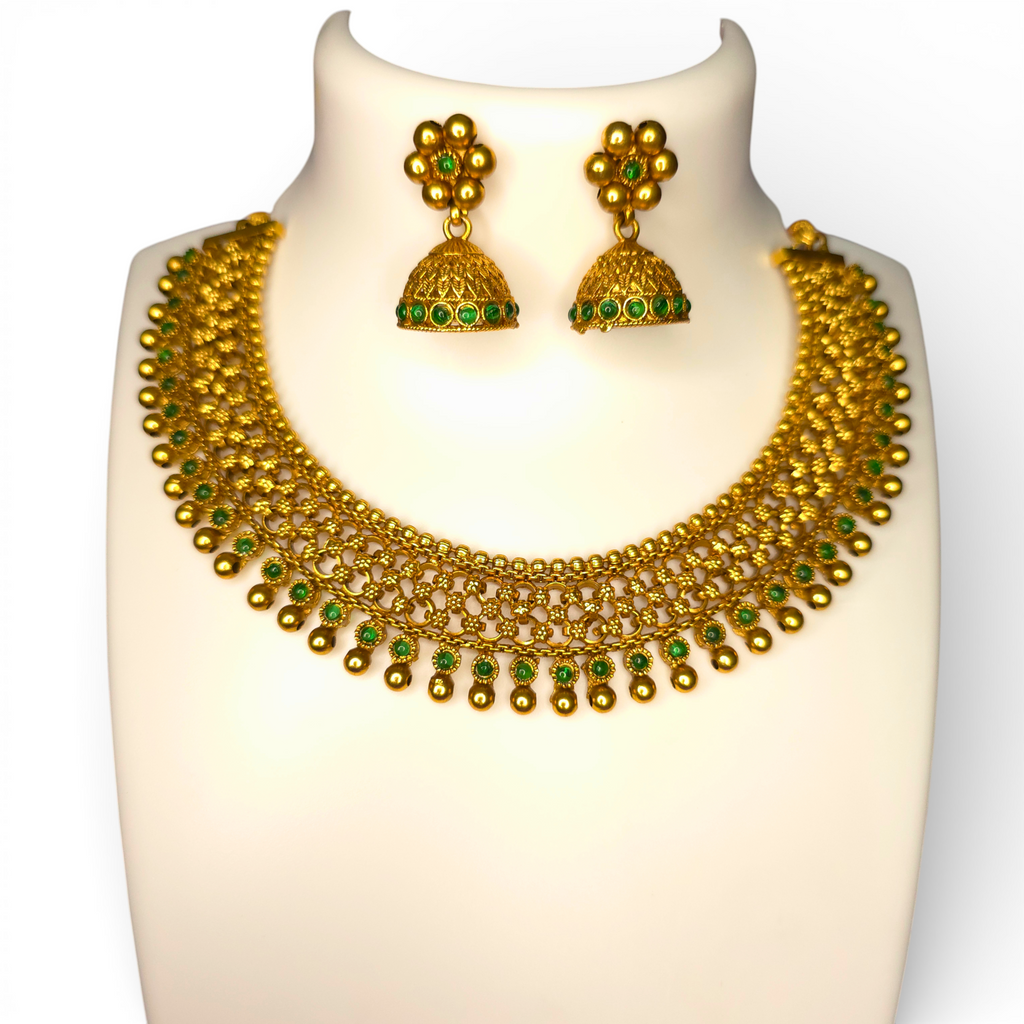 AK00001 - Traditional Choker Necklace Set with Jhumka Earrings