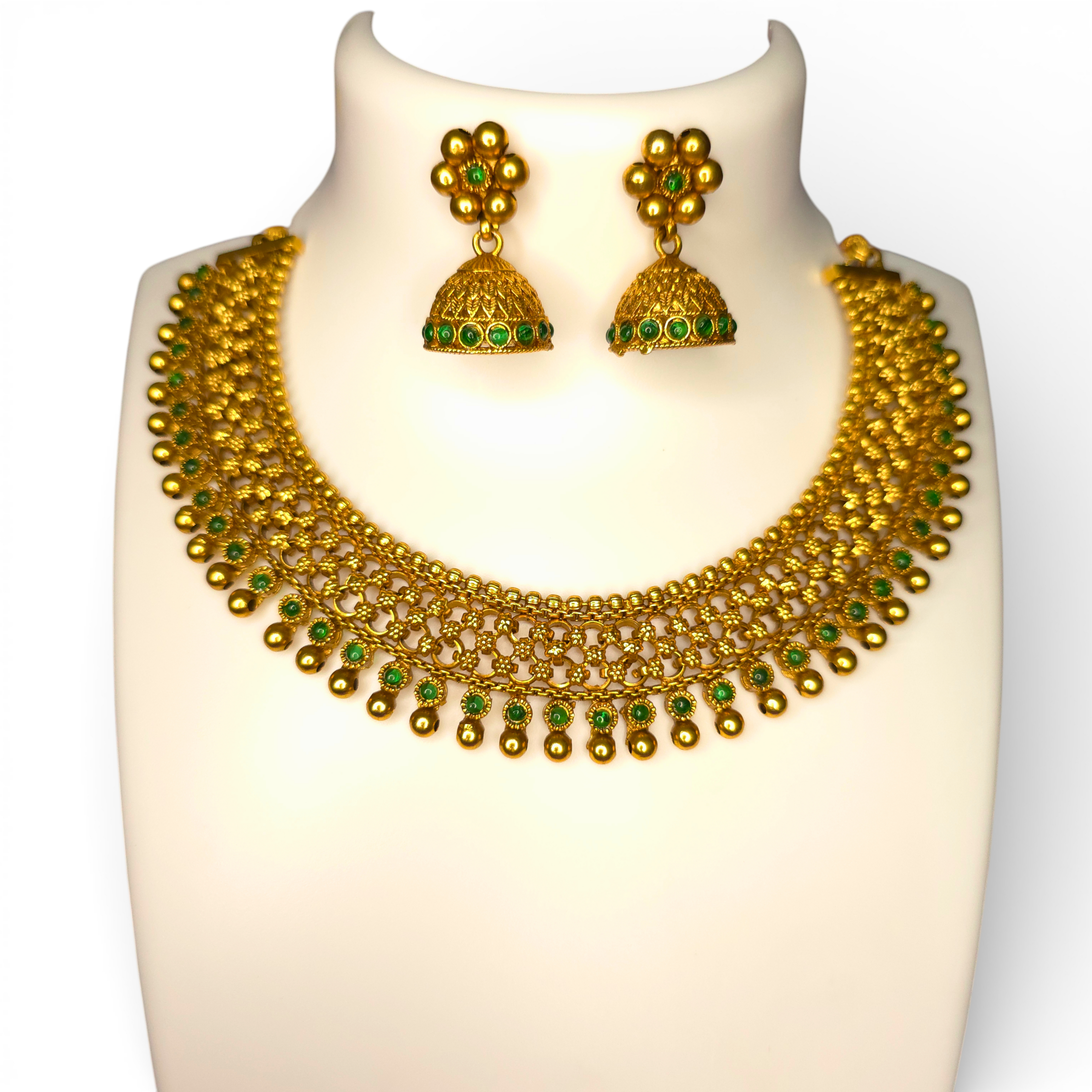 AK00001 - Traditional Choker Necklace Set with Jhumka Earrings