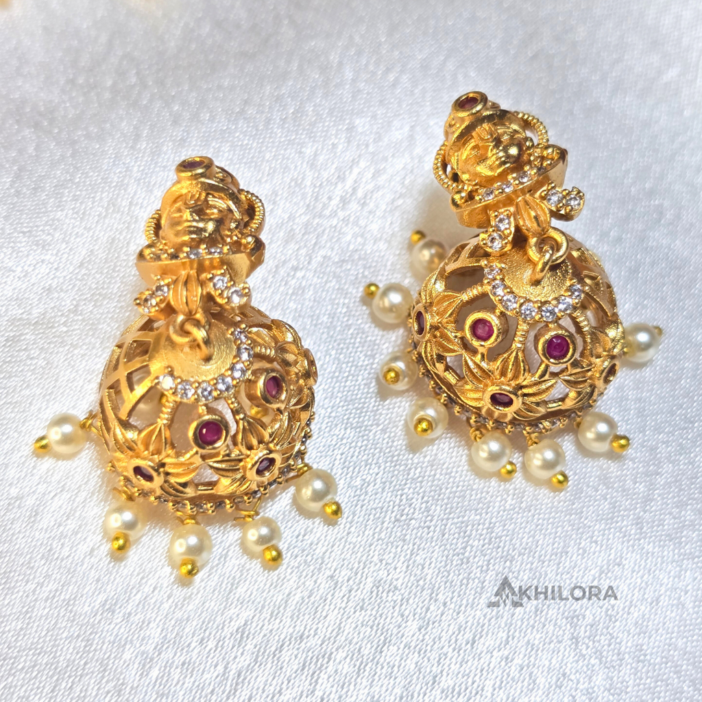 AK00009 -Traditional Lakshmi Temple Choker & Jhumka Set