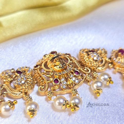 AK00009 -Traditional Lakshmi Temple Choker & Jhumka Set