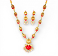Antique Temple Gold-Plated Necklace Set with Earing Red & Green