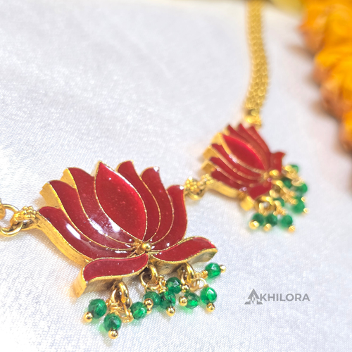 AK00013 - Elegant Meenakari Lotus Necklace & Earring Set