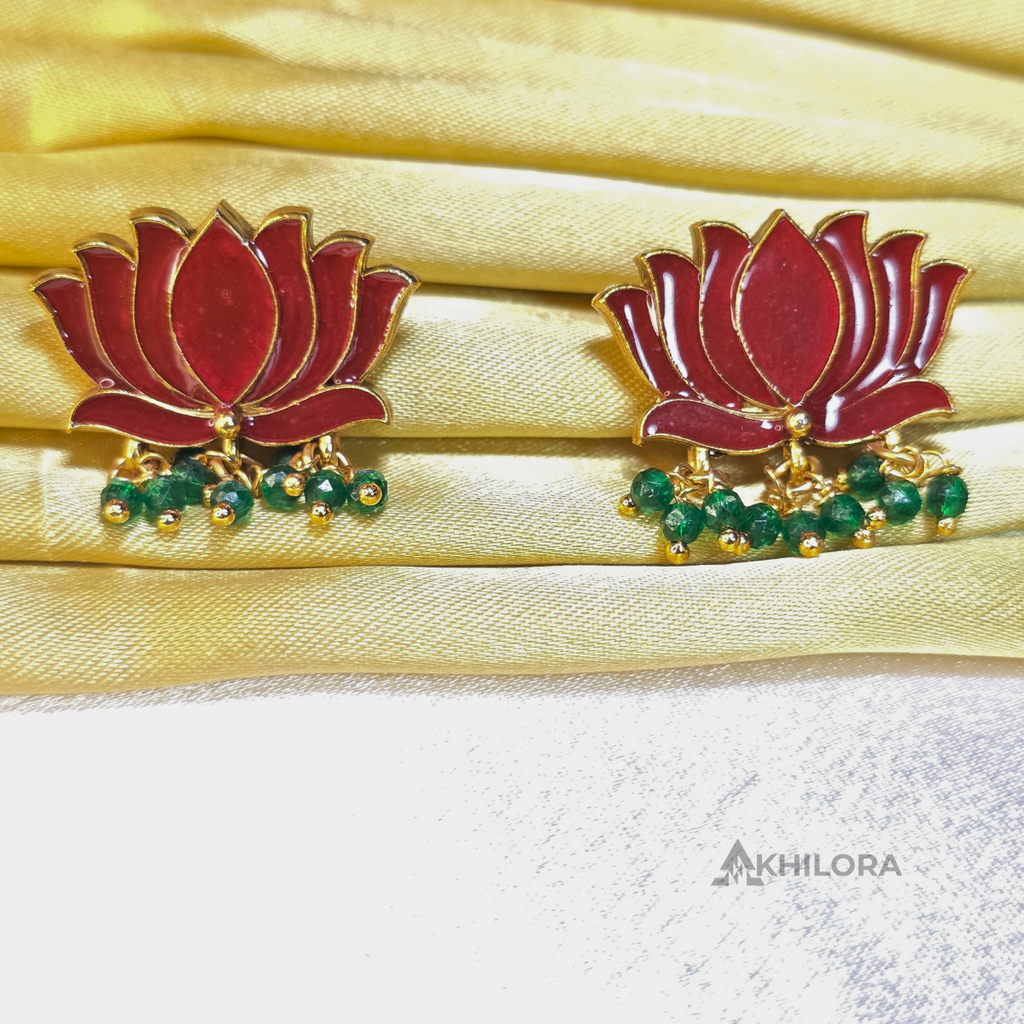 AK00013 - Elegant Meenakari Lotus Necklace & Earring Set