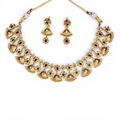 Antique Floral Temple Gold-Plated Necklace Set with Earing
