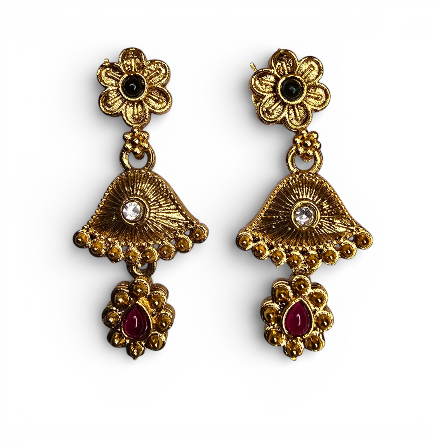 Antique Floral Temple Gold-Plated Necklace Set with Earing