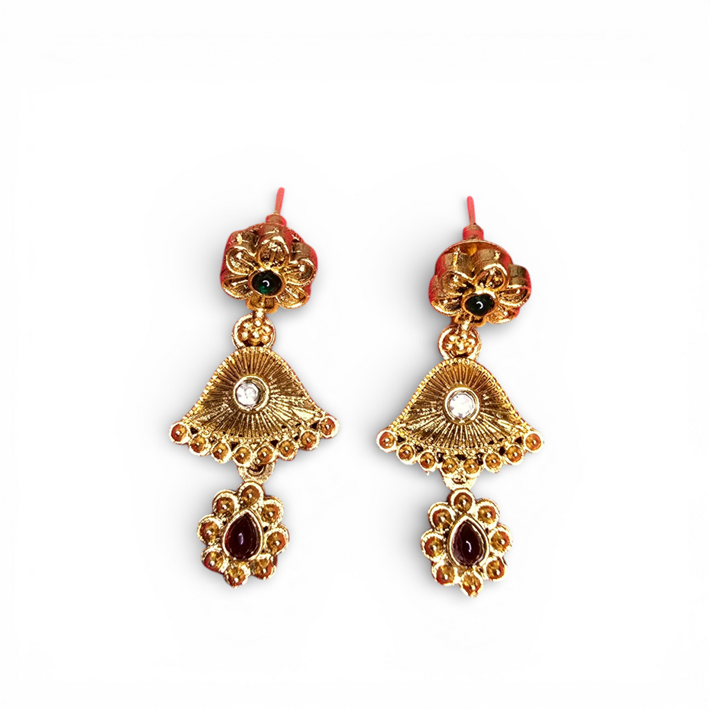 Antique Floral Temple Gold-Plated Necklace Set with Earing
