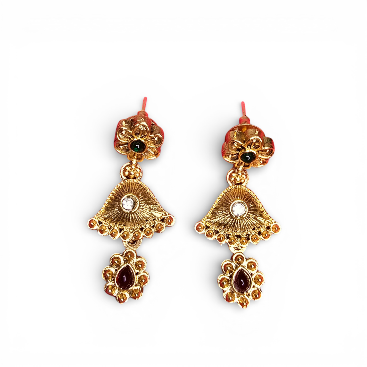 Antique Floral Temple Gold-Plated Necklace Set with Earing