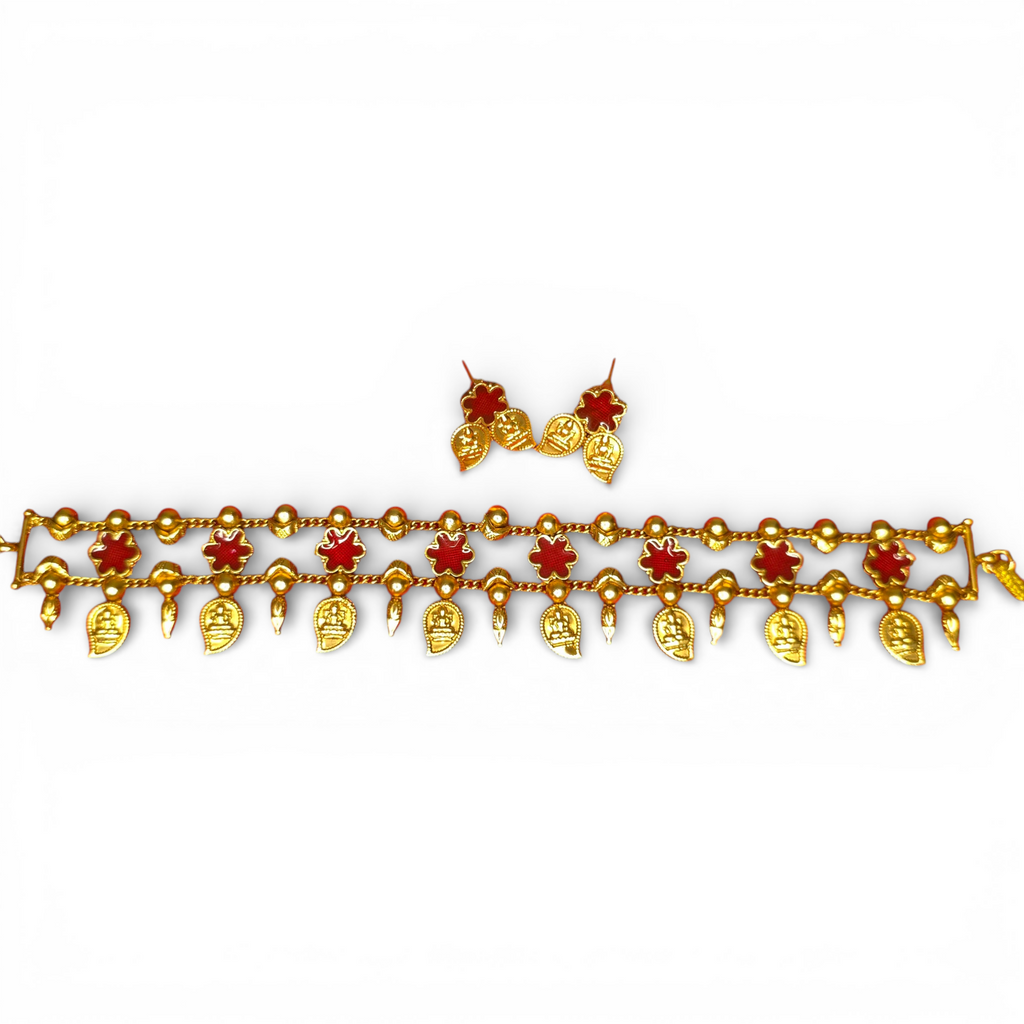 Lakshmi Coin Temple Choker Set with Matching Earrings