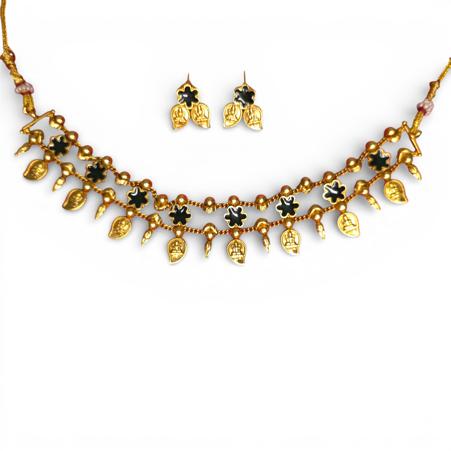 Lakshmi Coin Temple Choker Set with Matching Earrings