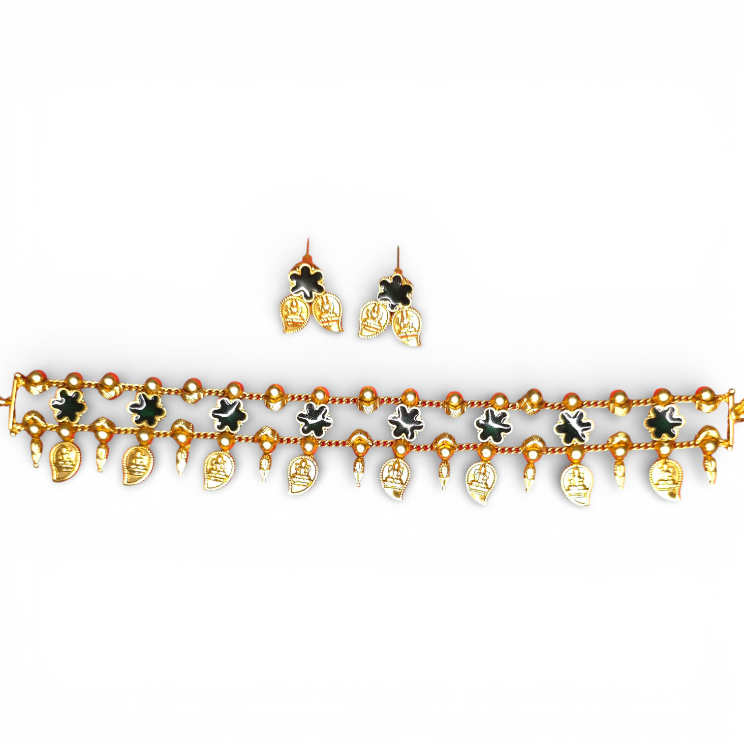 Lakshmi Coin Temple Choker Set with Matching Earrings
