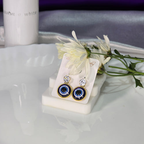 AK00046 - Elegant Evil Eye Crystal Stud Earrings - Golden Finish