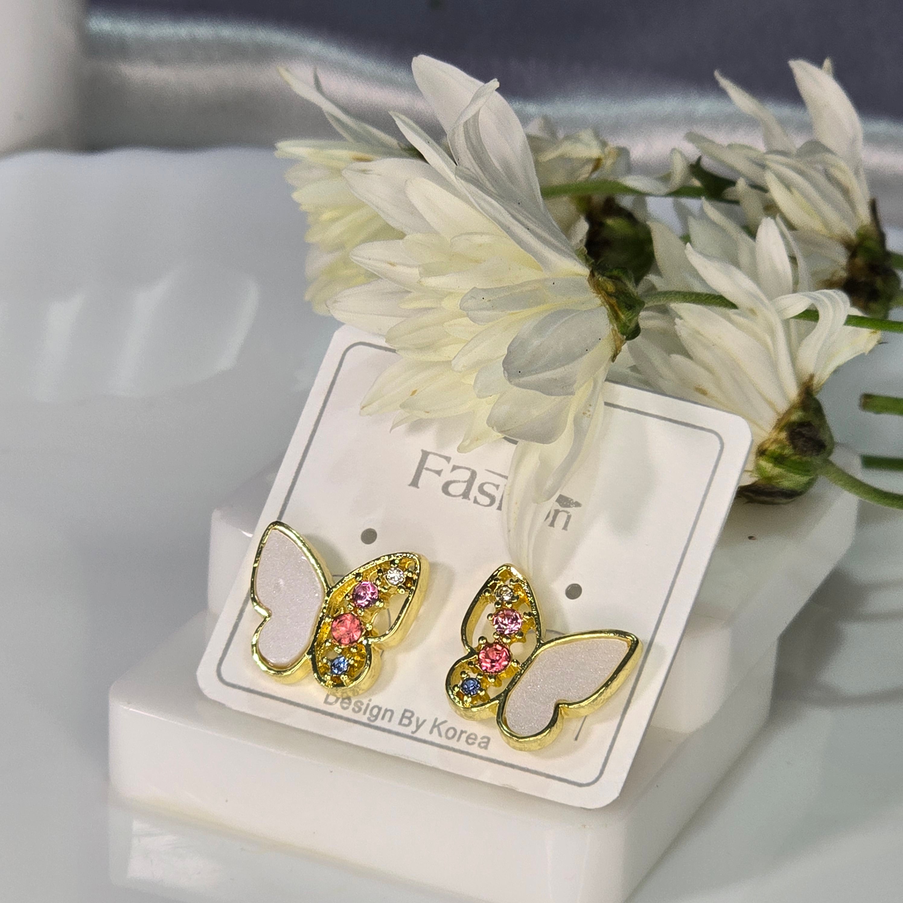 AK00054 - Crystal & Enamel Butterfly Stud Earrings