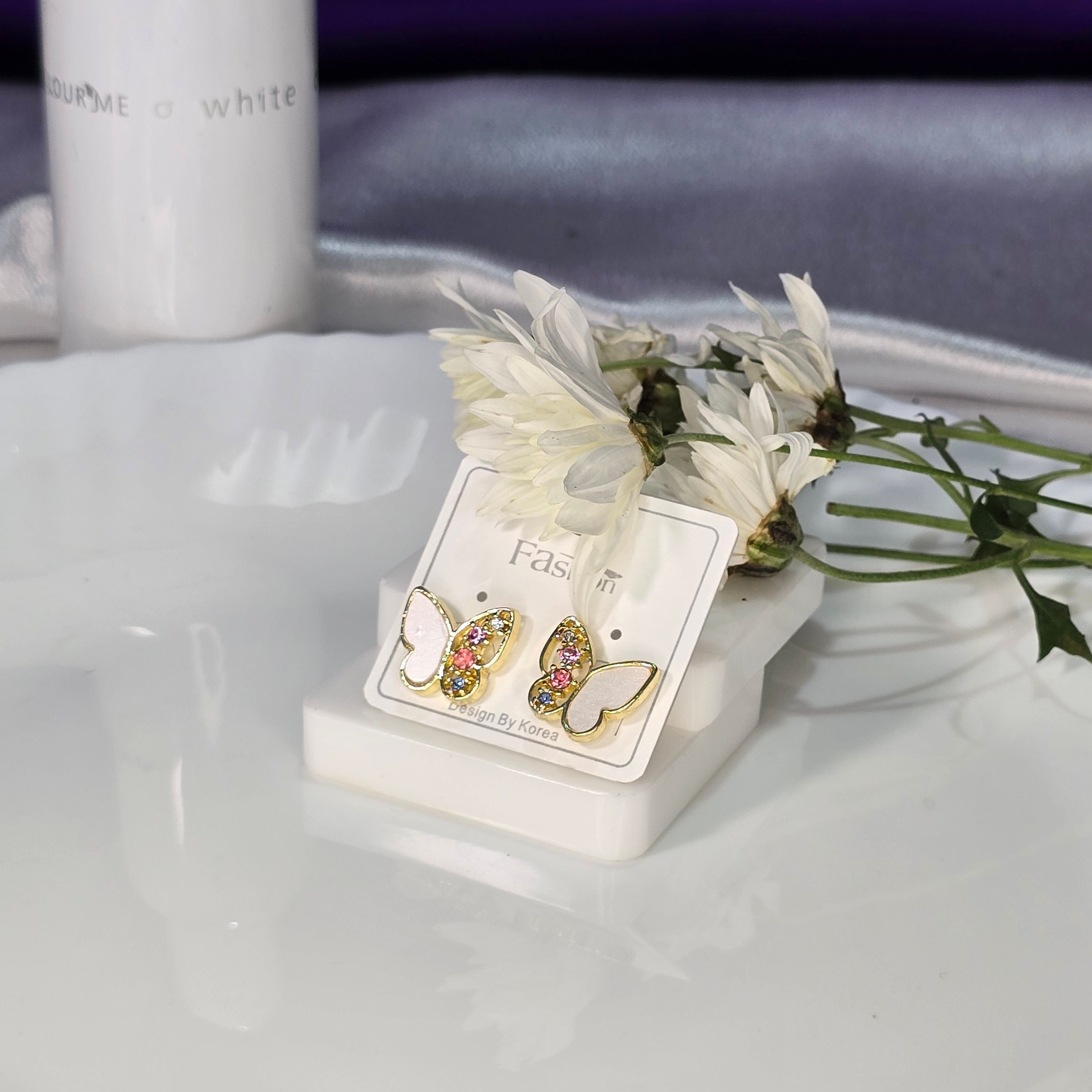 AK00054 - Crystal & Enamel Butterfly Stud Earrings