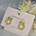 AK00058 - Bow-Wreath Pearl & Crystal Stud Earrings