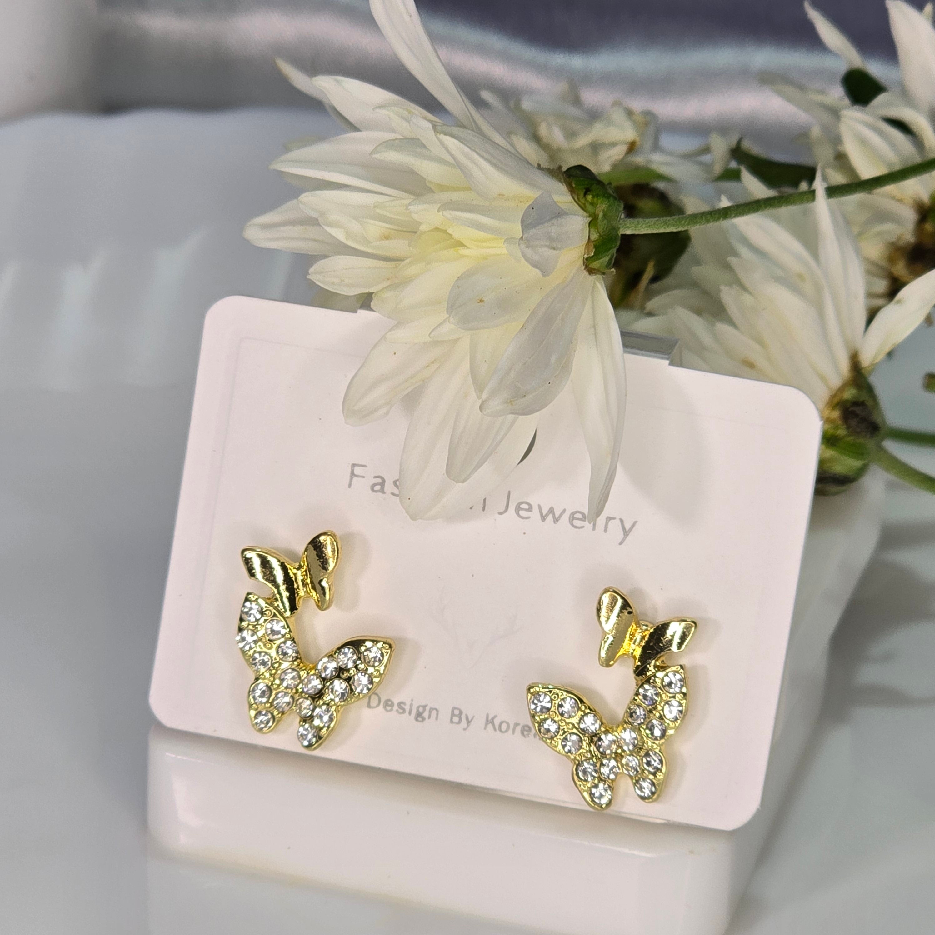 AK00076 - Double Flutter Butterfly Crystal Stud Earrings
