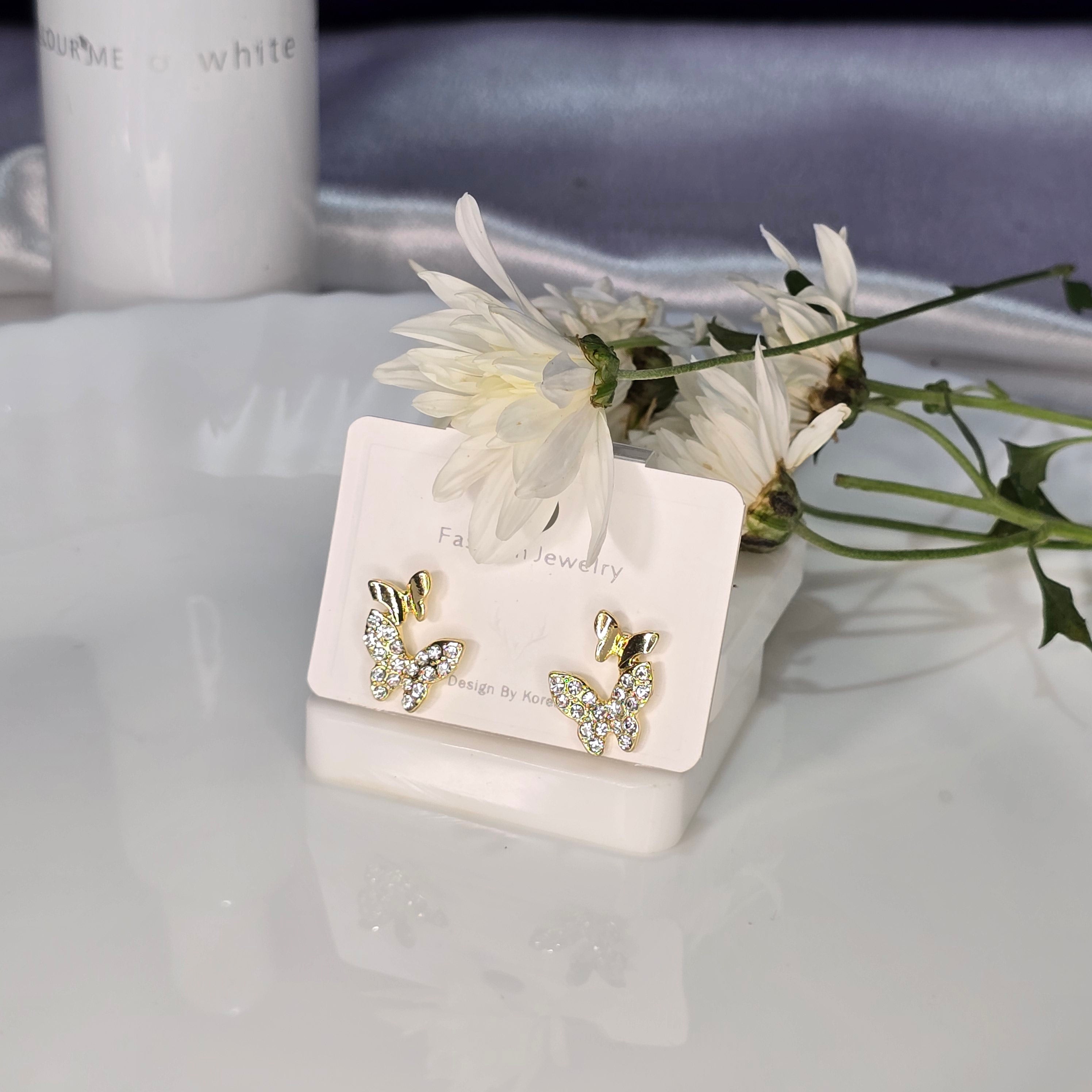 AK00076 - Double Flutter Butterfly Crystal Stud Earrings