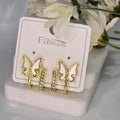 AK00078 - Golden Butterfly Crystal Double Hoop Earrings