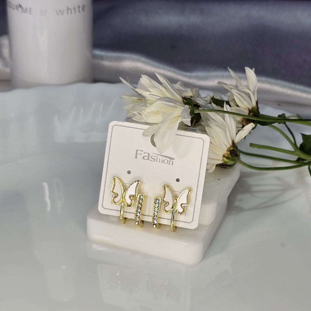 AK00078 - Golden Butterfly Crystal Double Hoop Earrings