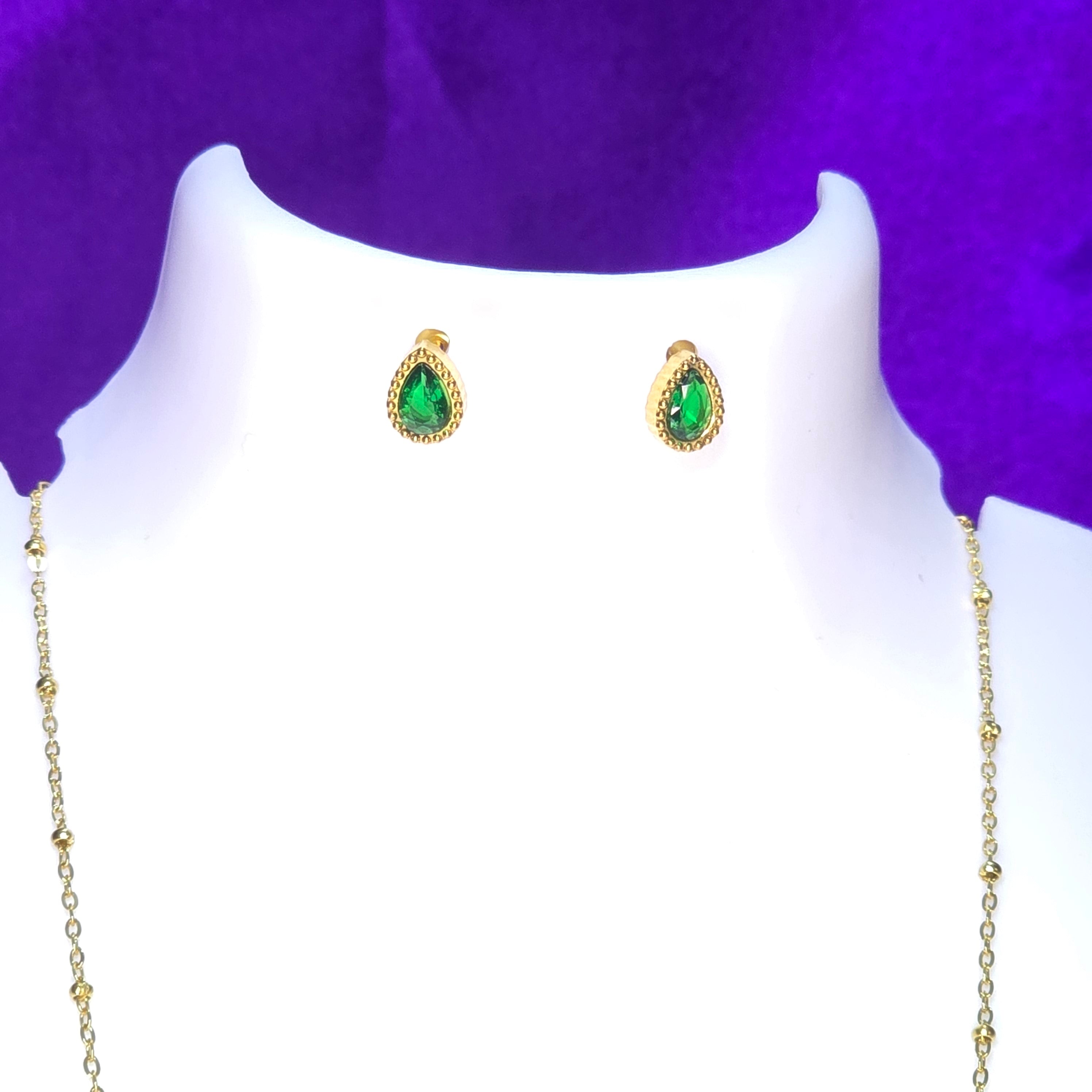 AK00084 - Prism Multicolor Gemstone Station Necklace & Earring Set