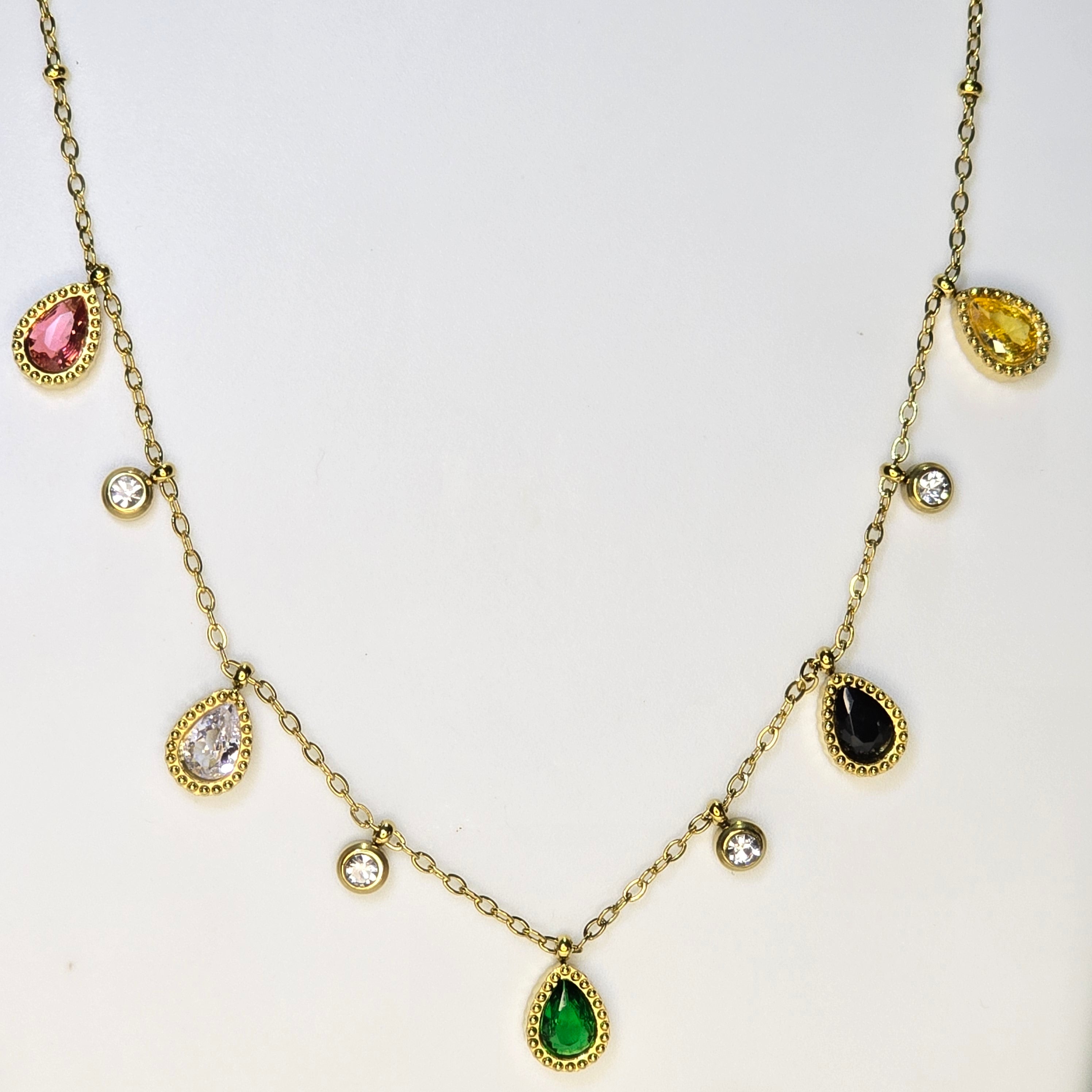 AK00084 - Prism Multicolor Gemstone Station Necklace & Earring Set