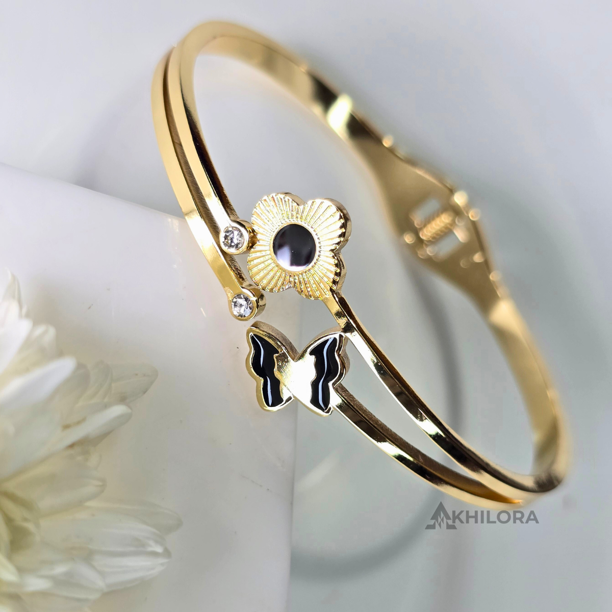 AK00144 - Midnight Blossom & Butterfly Bangle