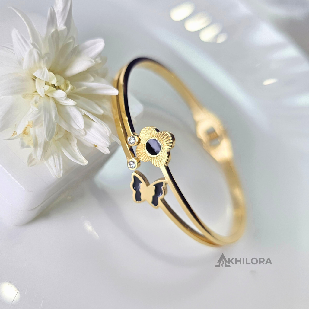 AK00144 - Midnight Blossom & Butterfly Bangle