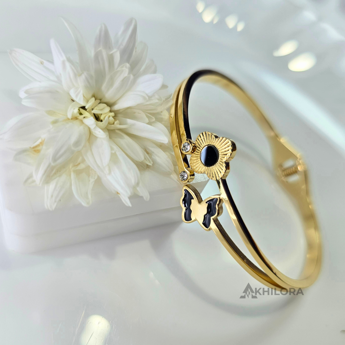 AK00144 - Midnight Blossom & Butterfly Bangle