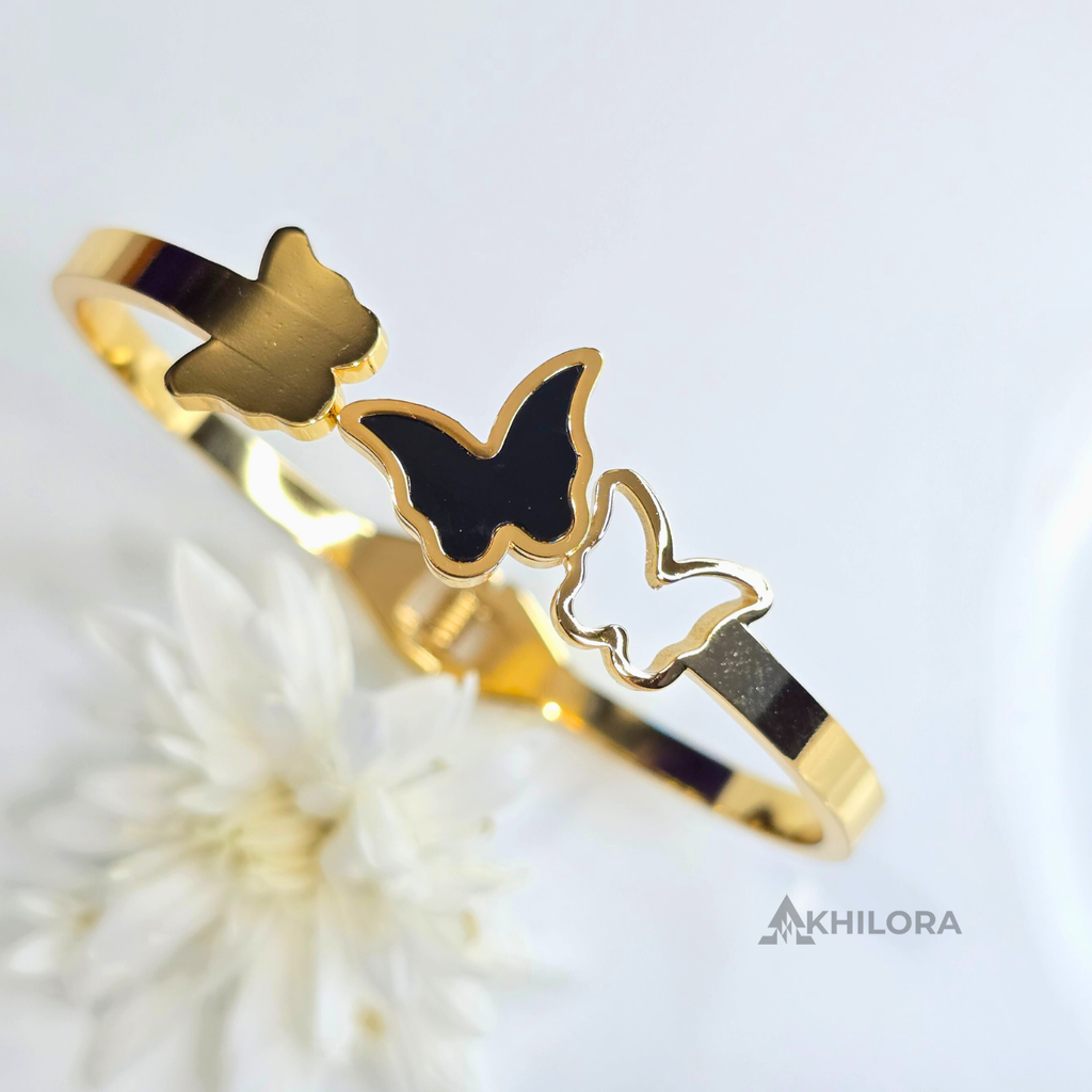 AK00148 - Noir Butterfly Trio Bangle