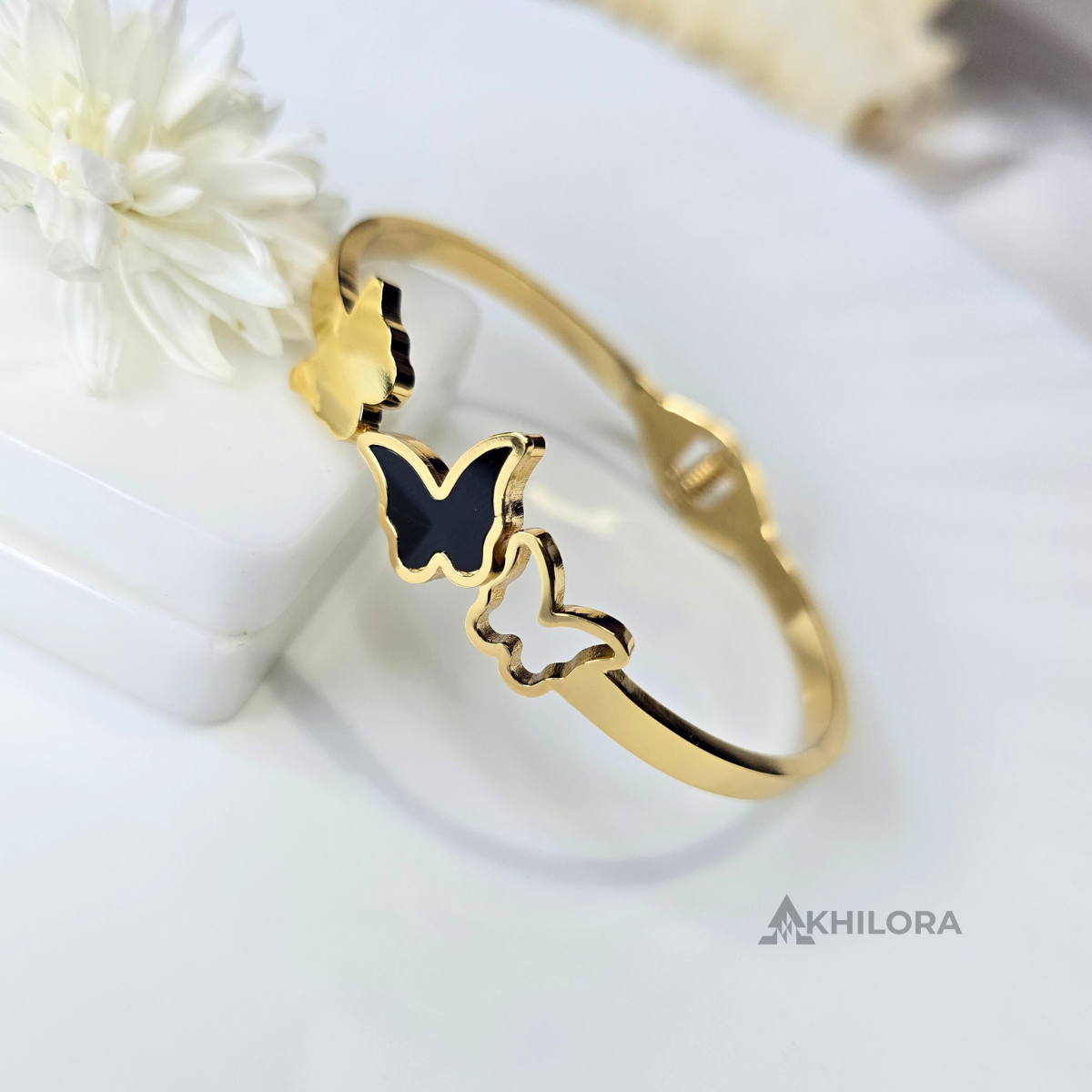 AK00148 - Noir Butterfly Trio Bangle