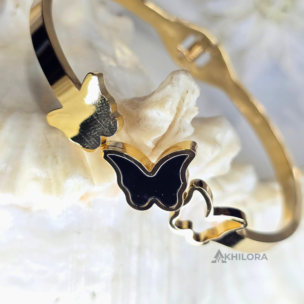AK00148 - Noir Butterfly Trio Bangle