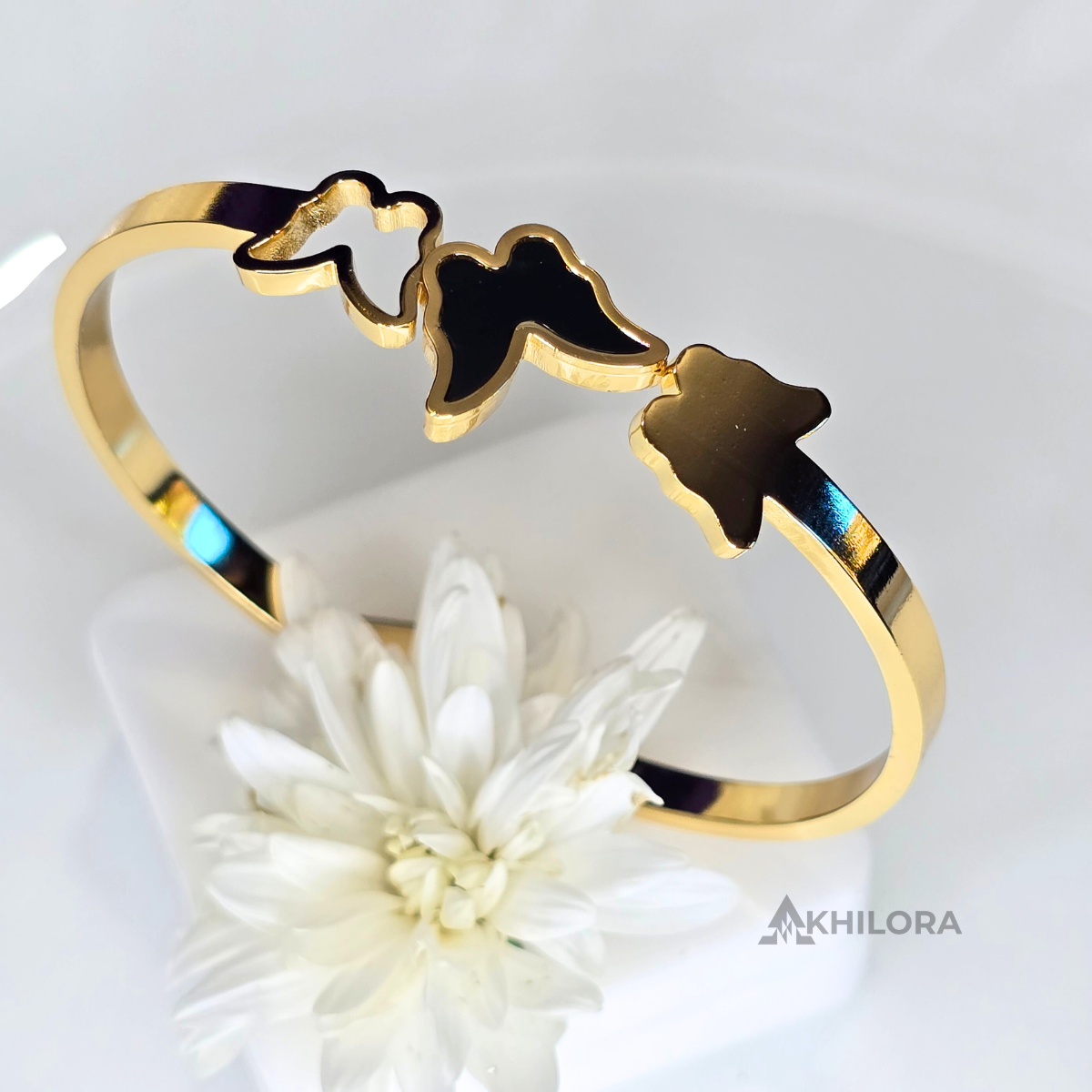 AK00148 - Noir Butterfly Trio Bangle