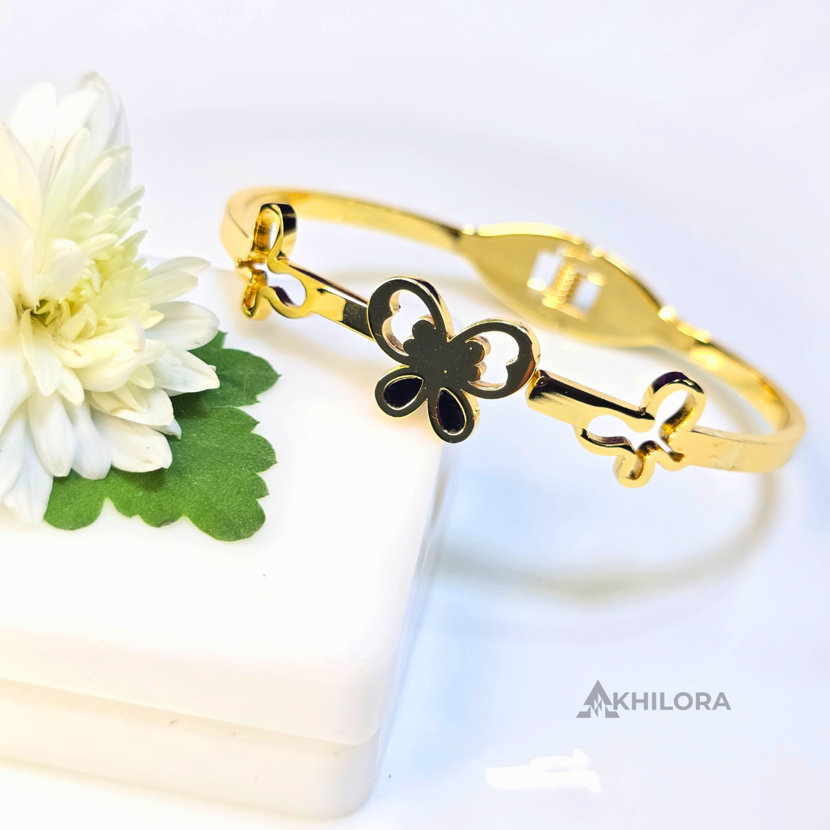 AK00155 - Golden Enamel Trio Butterfly Bangle