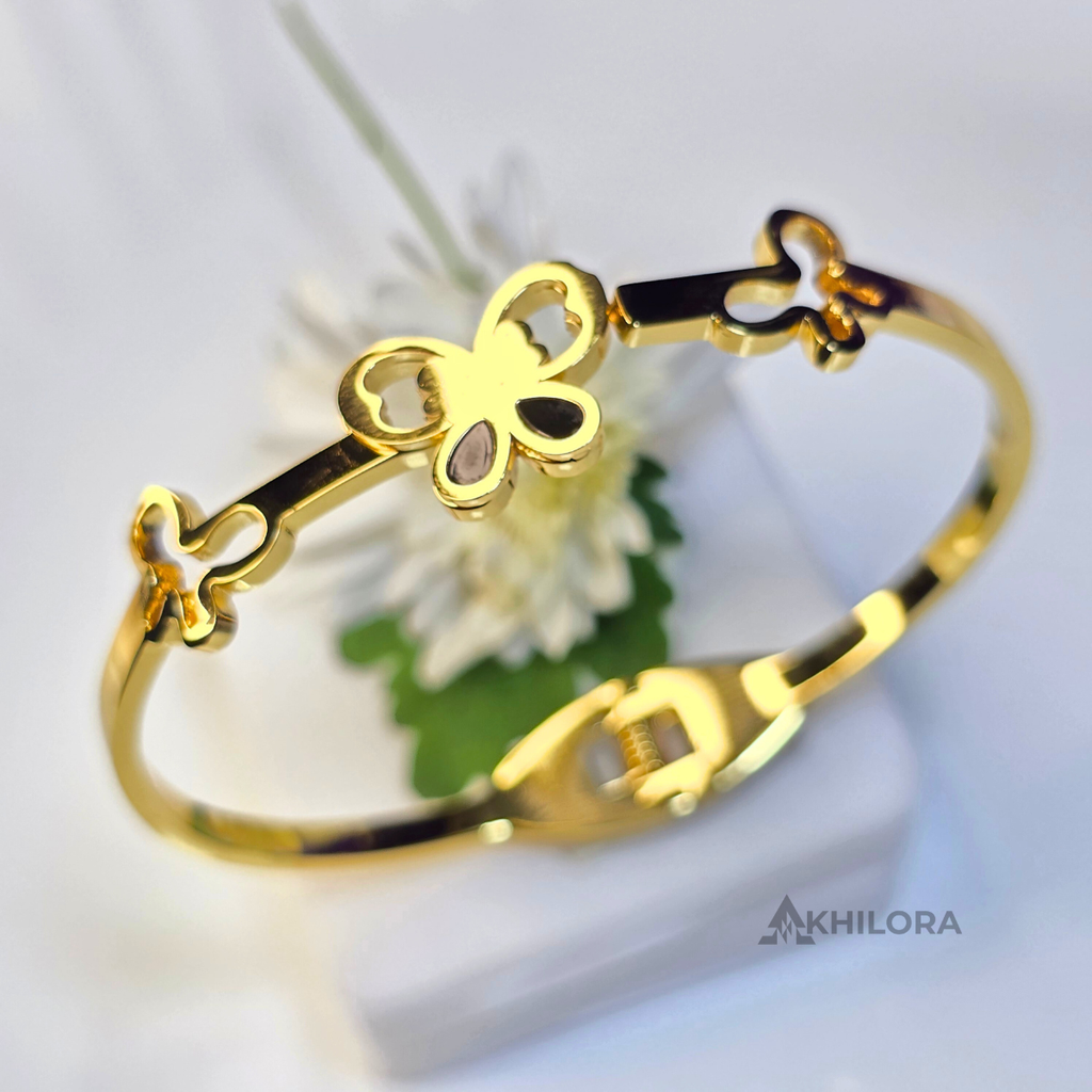 AK00155 - Golden Enamel Trio Butterfly Bangle