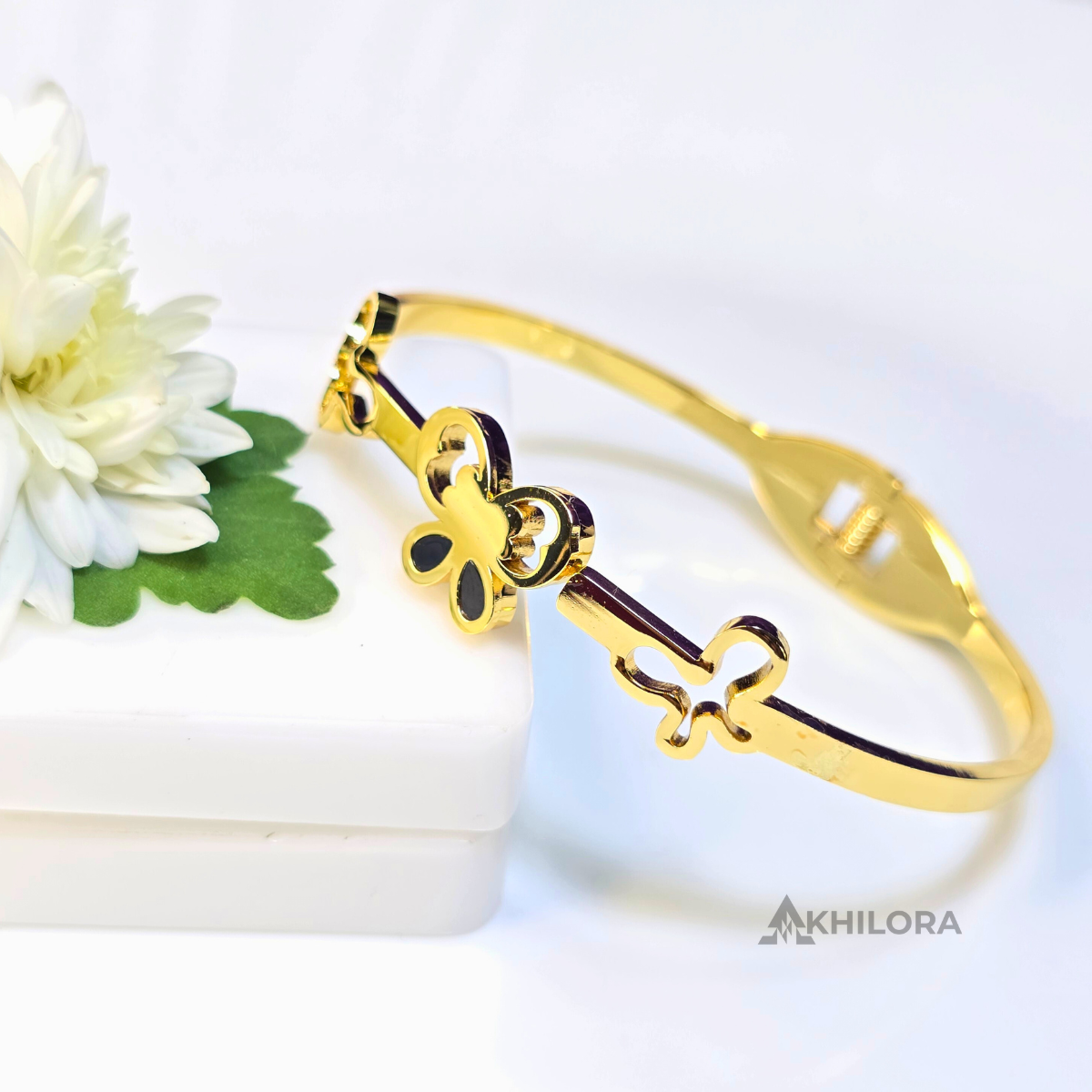 AK00155 - Golden Enamel Trio Butterfly Bangle