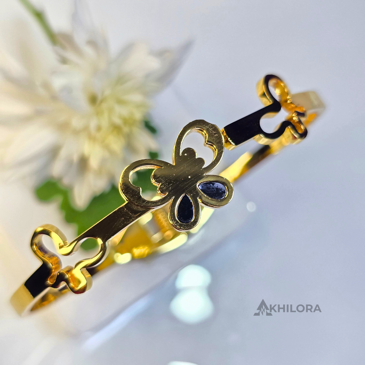 AK00155 - Golden Enamel Trio Butterfly Bangle