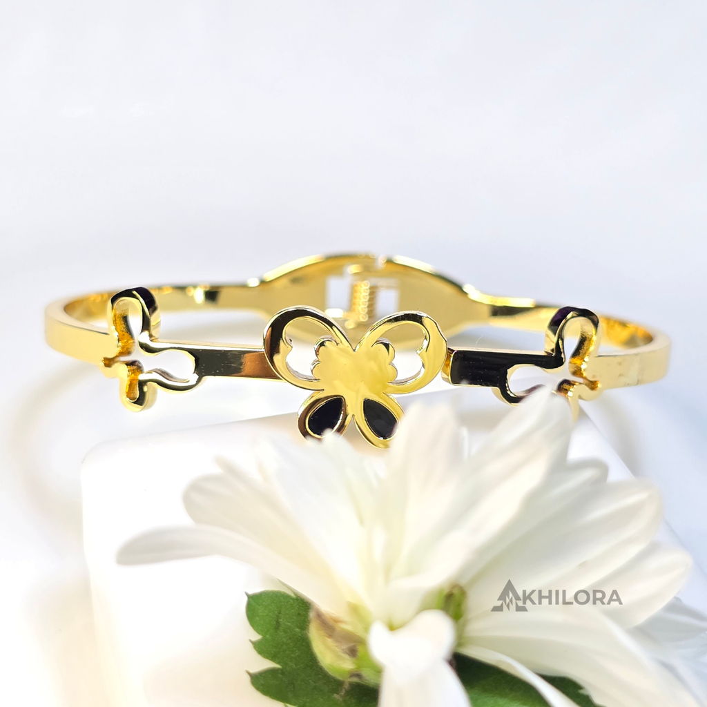 AK00155 - Golden Enamel Trio Butterfly Bangle