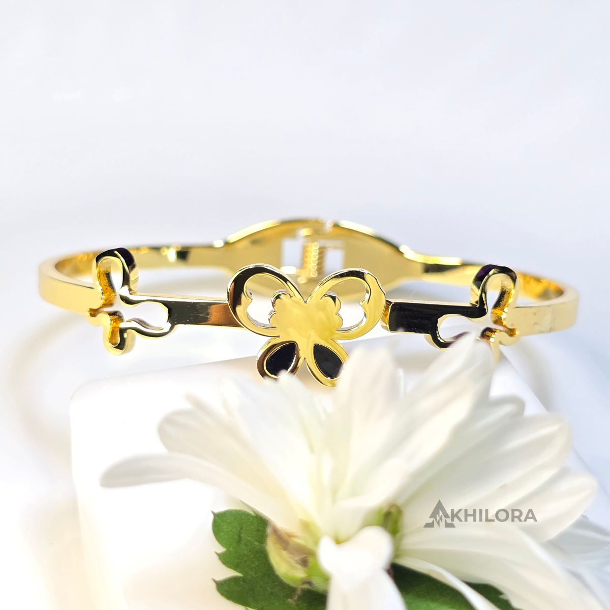 AK00155 - Golden Enamel Trio Butterfly Bangle