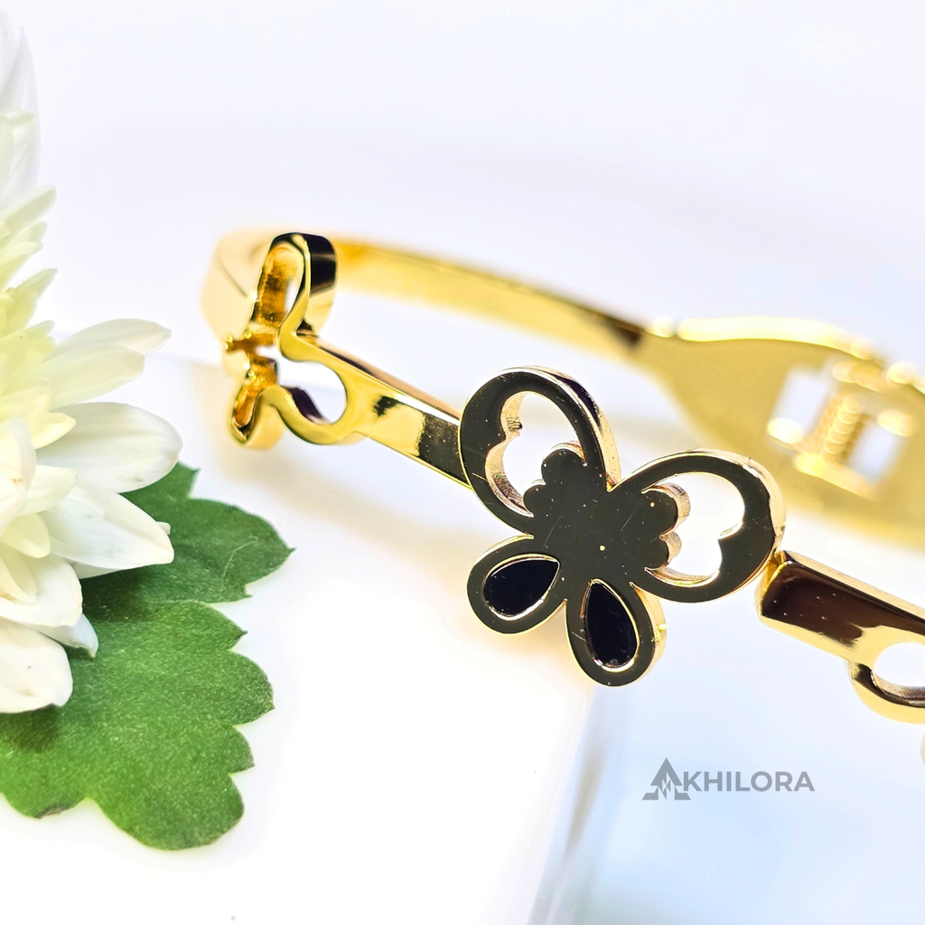 AK00155 - Golden Enamel Trio Butterfly Bangle