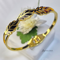 AK00158 - Laurel Leaf Gold-Plated Bangle with Black Enamel Inlay