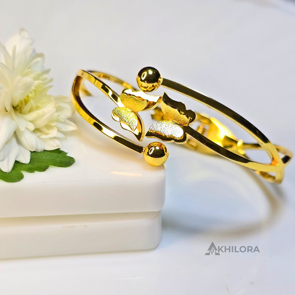 AK00163 - Twin Butterfly Gold-Plated Open-Frame Bangle