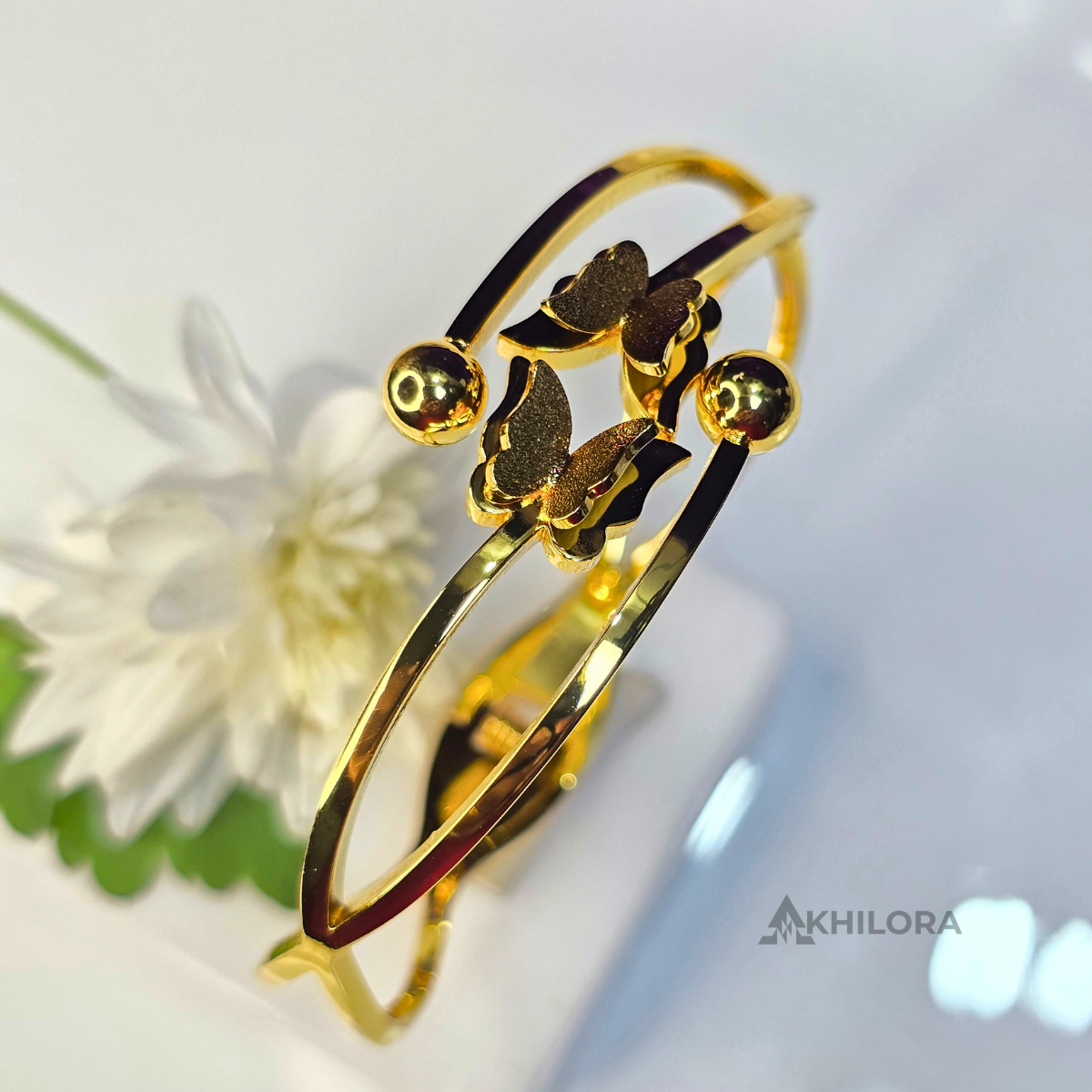 AK00163 - Twin Butterfly Gold-Plated Open-Frame Bangle