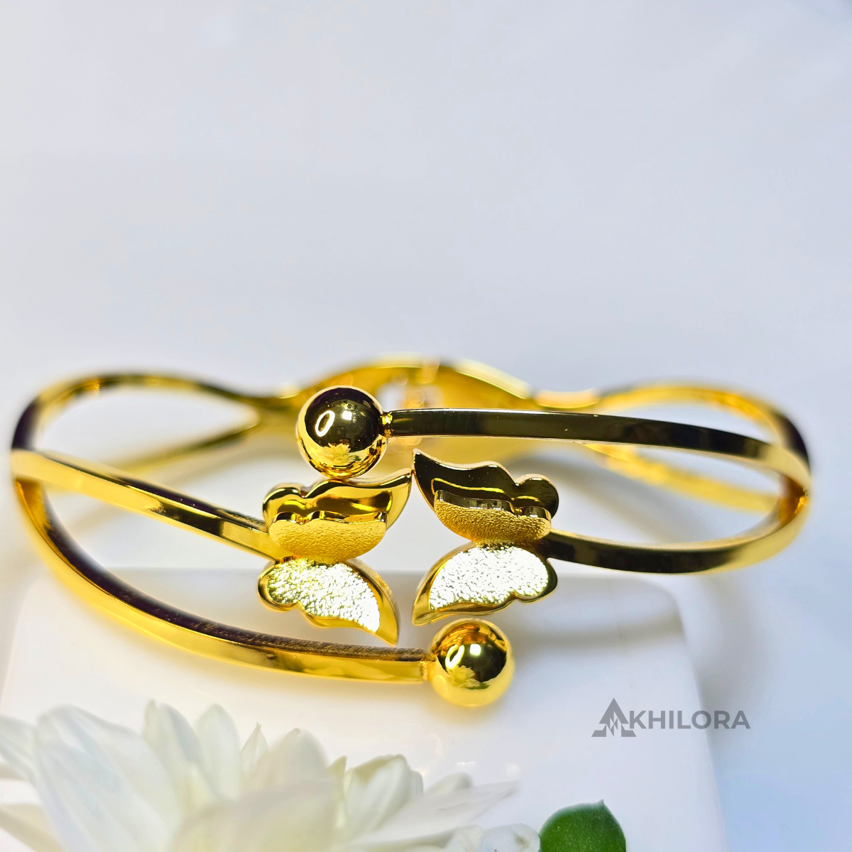 AK00163 - Twin Butterfly Gold-Plated Open-Frame Bangle