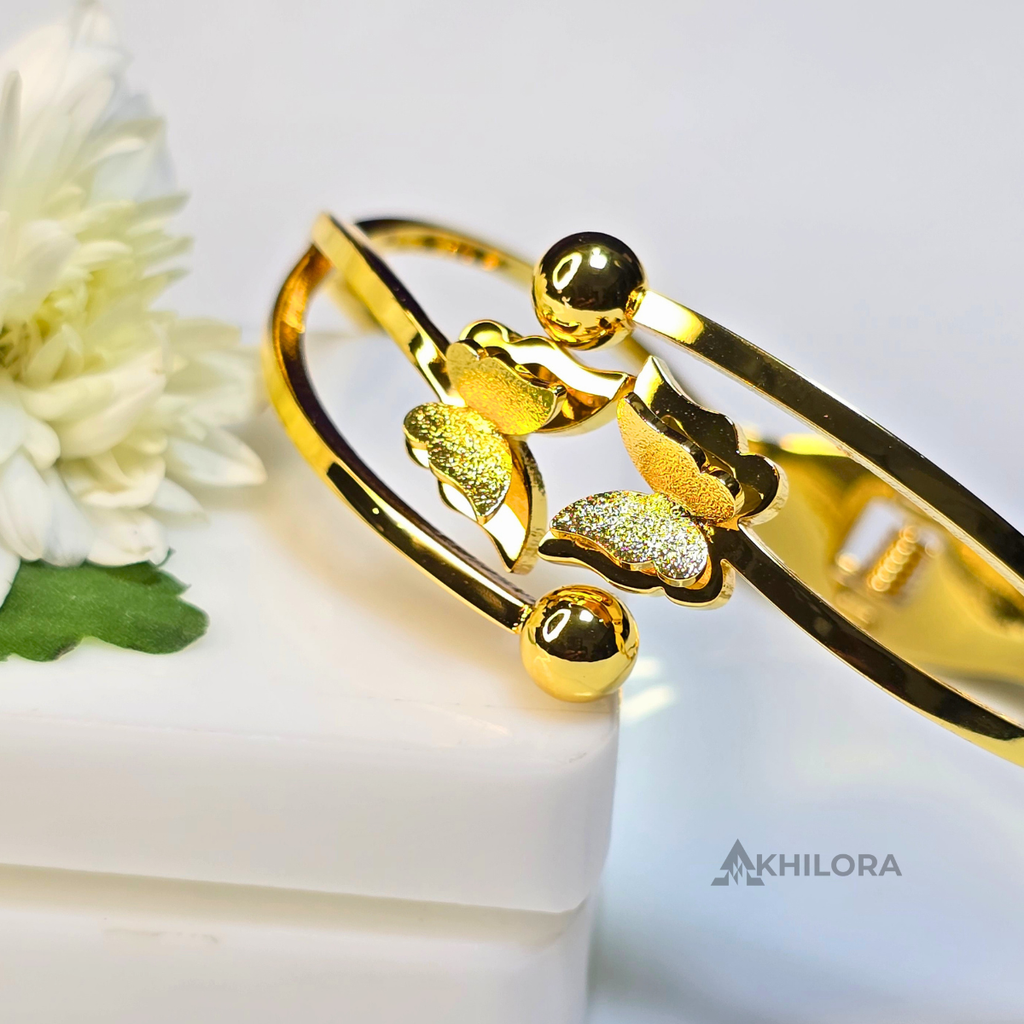 AK00163 - Twin Butterfly Gold-Plated Open-Frame Bangle