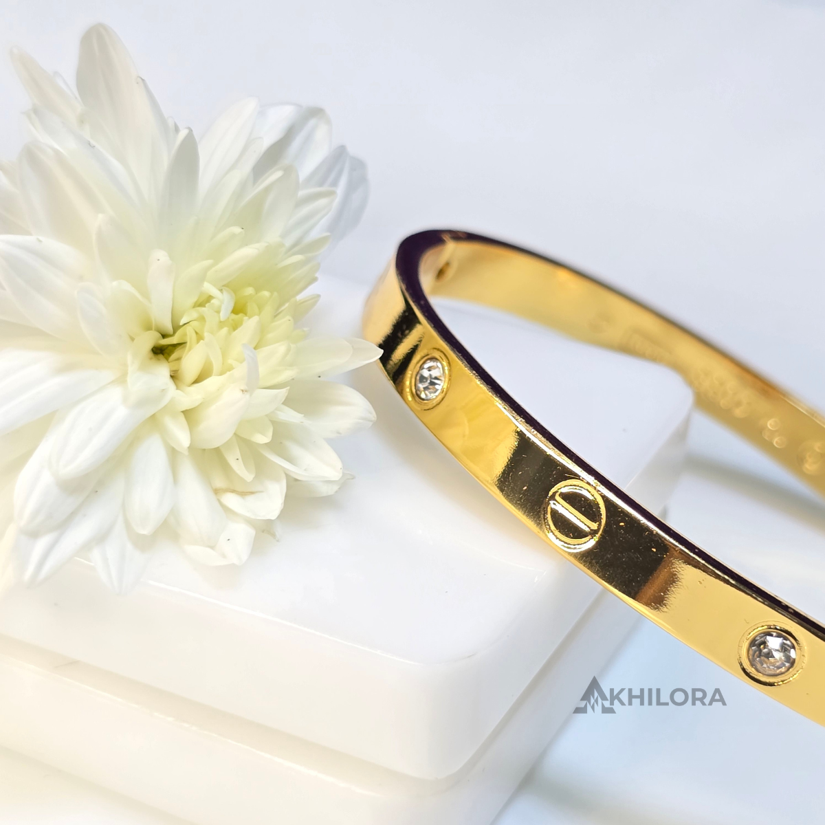 AK00171 - Iconic Screw Motif Gold-Plated Bangle with Crystal Accents