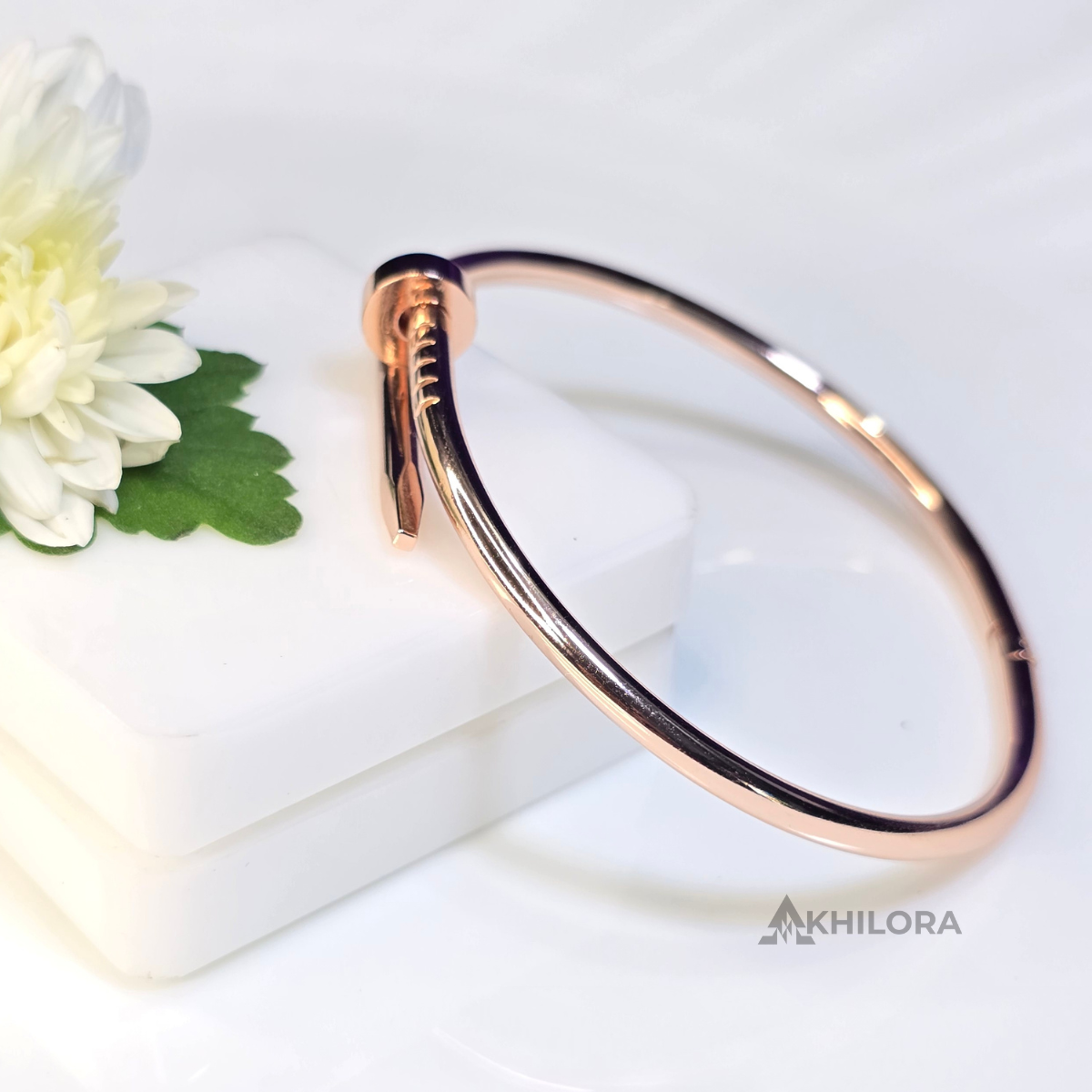 AK00172 - Iconic Nail Motif Rose Gold-Plated Bangle