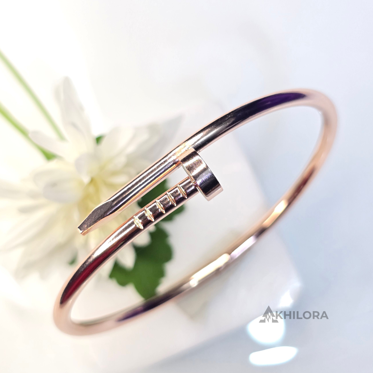 AK00172 - Iconic Nail Motif Rose Gold-Plated Bangle