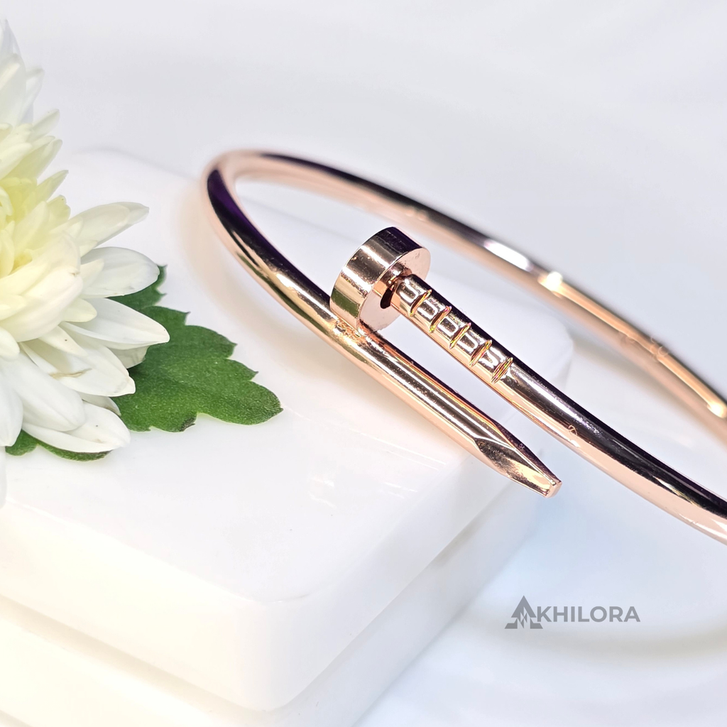 AK00172 - Iconic Nail Motif Rose Gold-Plated Bangle