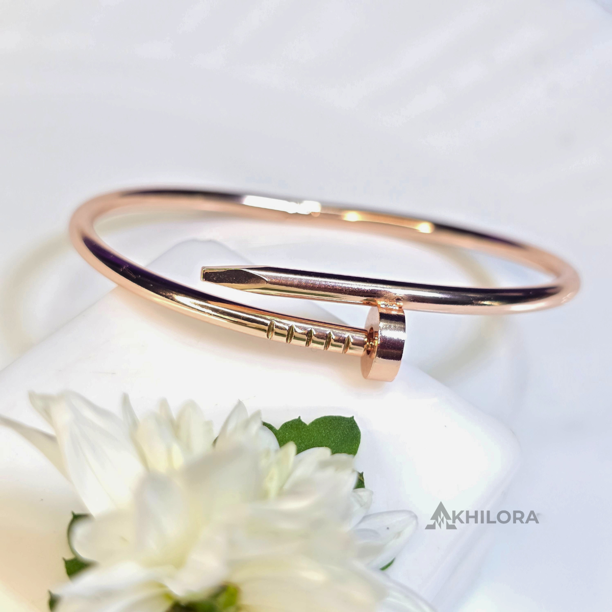 AK00172 - Iconic Nail Motif Rose Gold-Plated Bangle