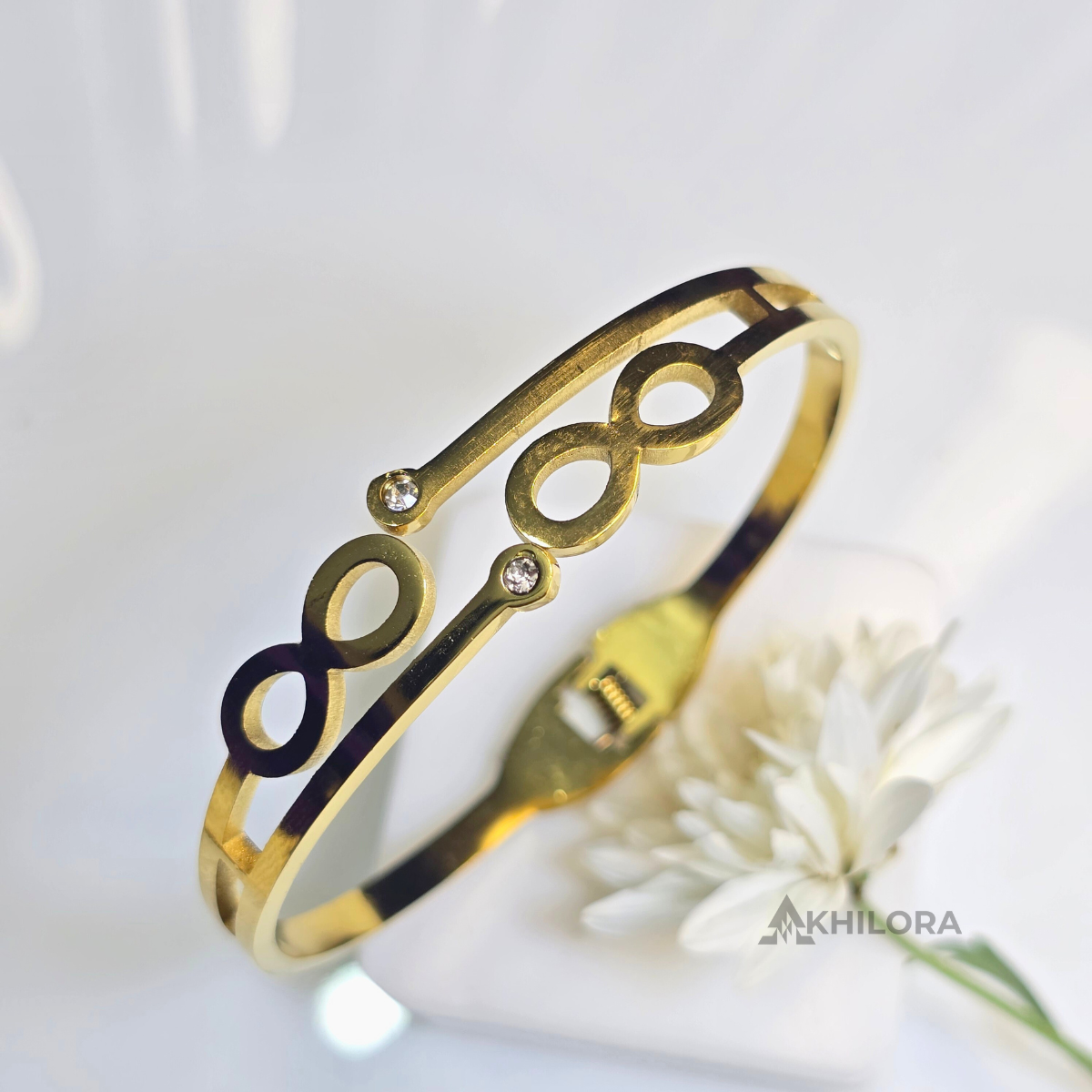 AK00185 - Eternal Infinity Crystal Bangle – 18K Gold Plated