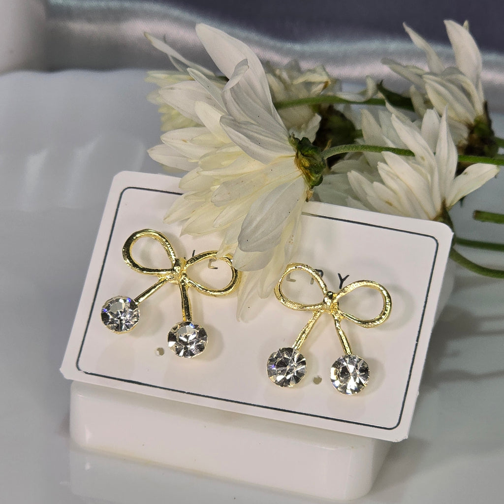 AK00040 - Sparkle Bow & Ribbon Drop Stud Earrings